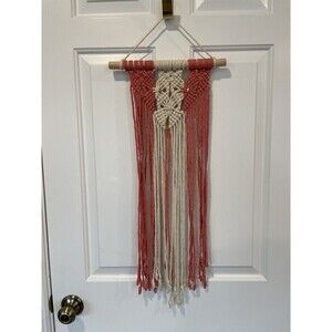 Macrame Wall Hanging Boho Pink Tassel Wall Art Tapestry for Bedroom Living Room